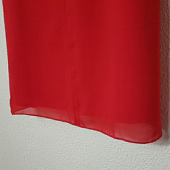 Ann Taylor Loft Red Chiffon Pleated Mini Dress Sleeveless Square Neck Zip Back - Picture 11 of 13